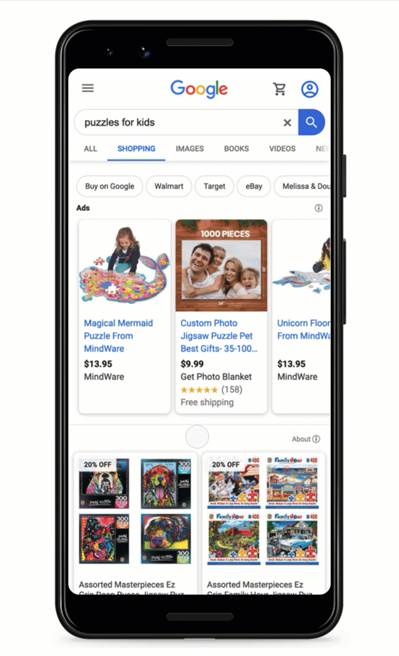 Google Shopping products on mobile preview