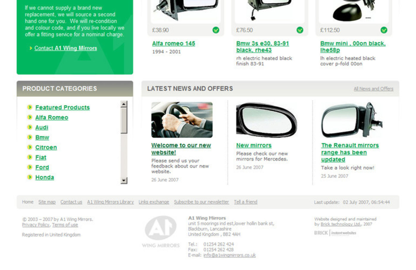 A1 Wing Mirrors Homepage footer - A1 Wing Mirrors