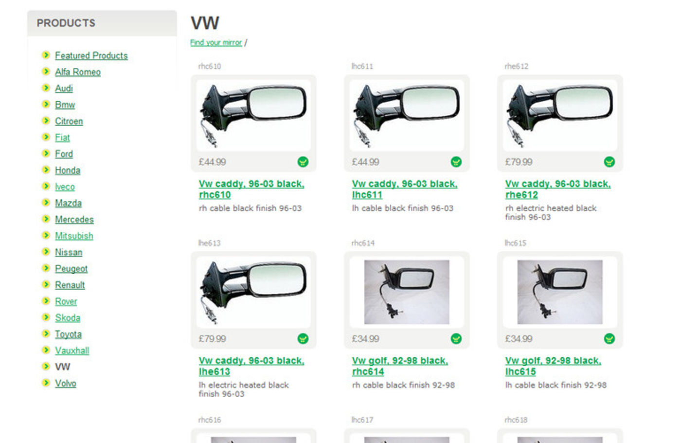 A1 Wing Mirrors Products - A1 Wing Mirrors