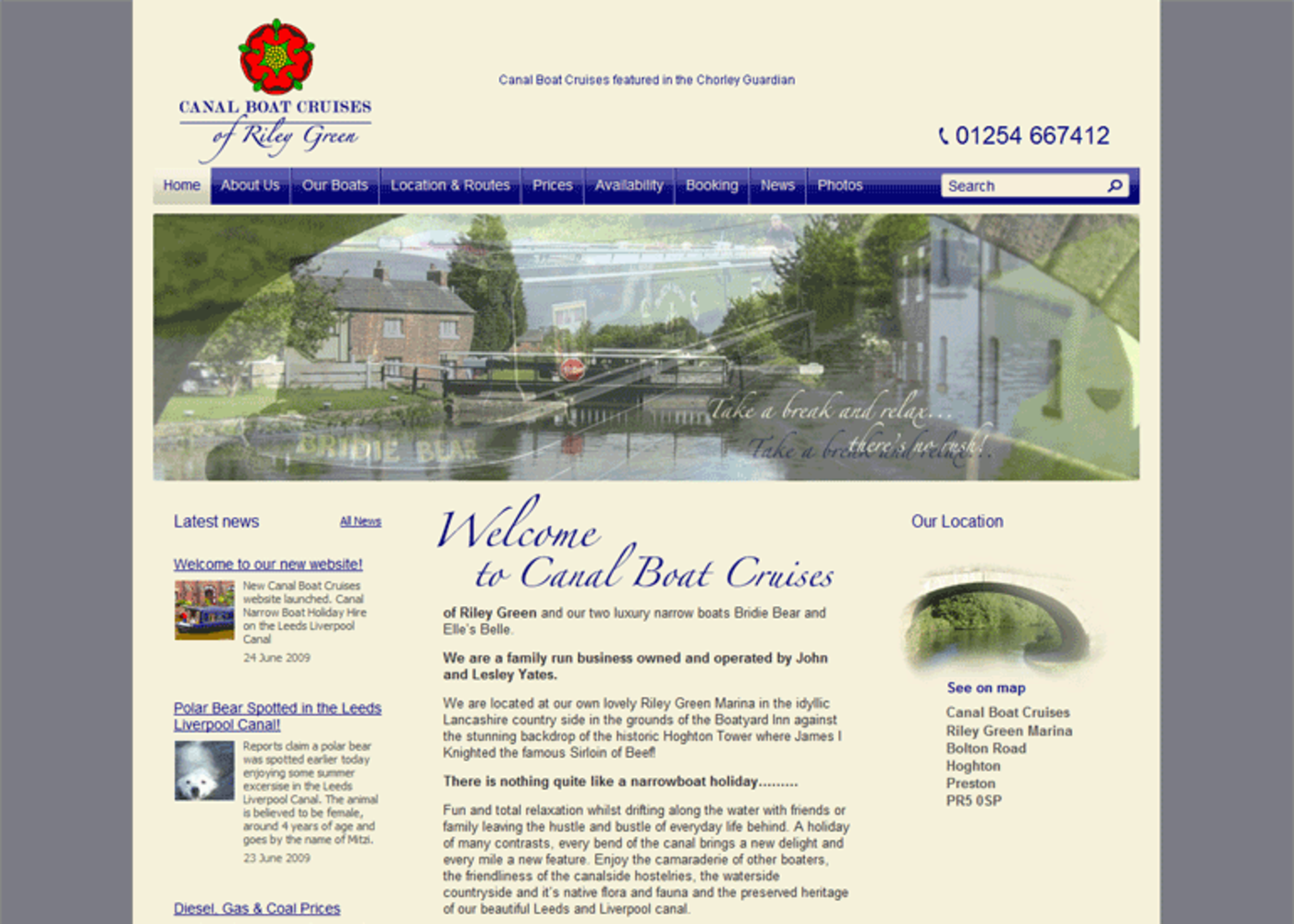 Canal Boat Cruises Homepage header