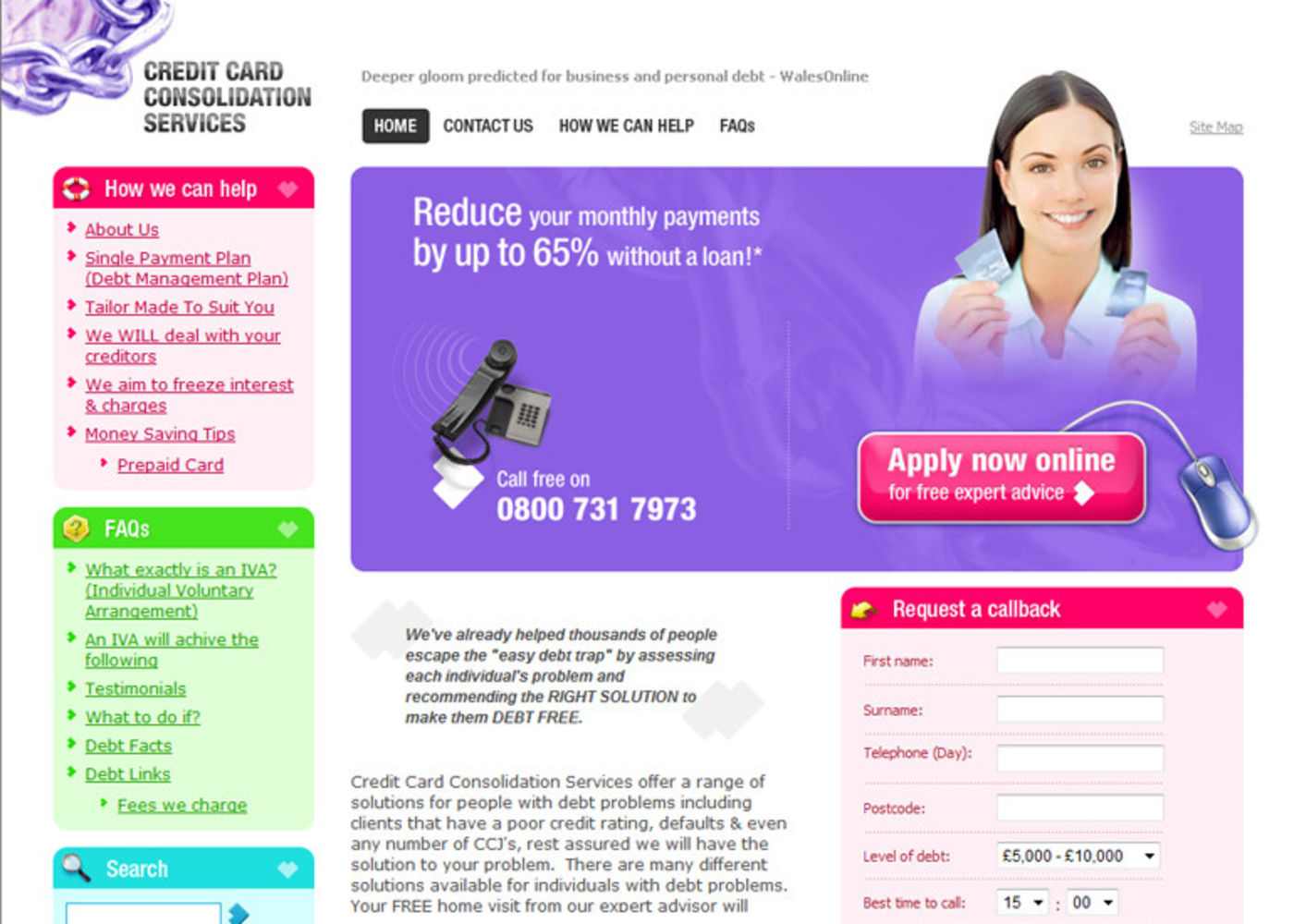 Credit Card Consolidation Services Homepage header