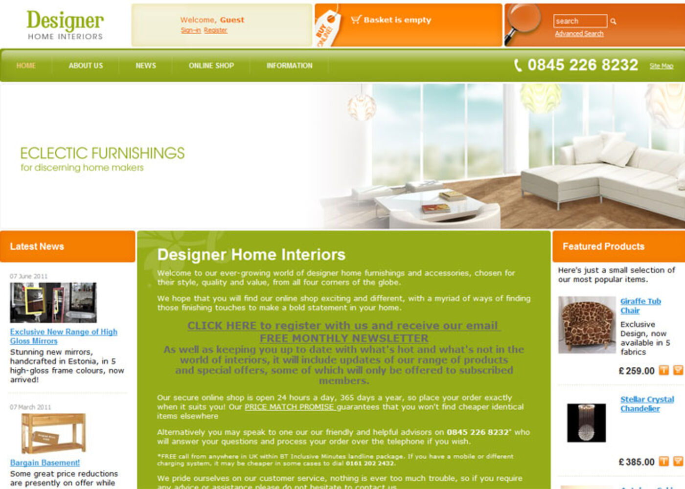 Designer Home Interiors Homepage header
