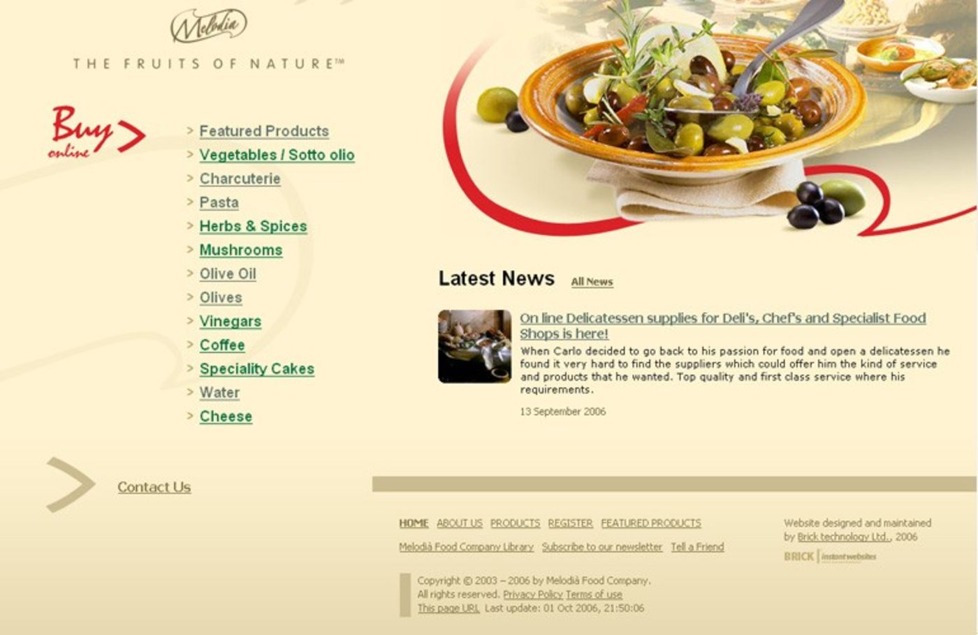 Melodià Food Company Homepage footer