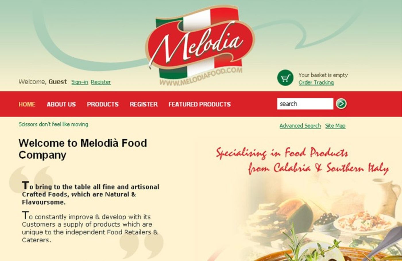 Melodià Food Company Homepage header
